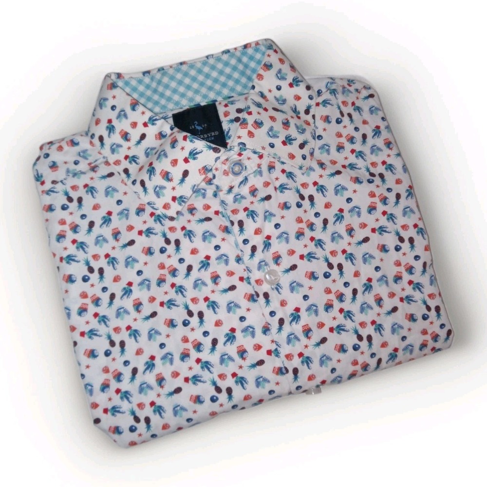 Tailorbyrd Button Down Shirt Mens Medium White Pineapple Cactus Short Sleeve